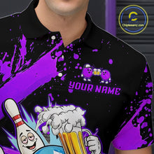 Load image into Gallery viewer, Custom Purple Funny Beer Bowling Shirt for Men Bowling League Jersey Polo 1/4 Zip Bowling Outfit QZT822