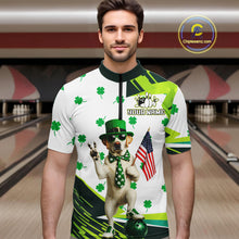Load image into Gallery viewer, Custom Green Funny Golden Retriever Dog Bowling Shirt Samrock Pattern Bowling St. Patrick Day for Men QZT936