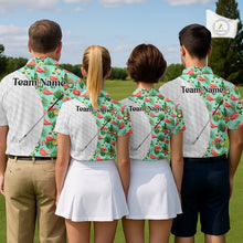 Load image into Gallery viewer, Custom Womens Golf Polo Shirt, Green Tropical Pink Flamingo Pattern Personalized Ladies Golf Top NHN0023
