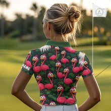 Load image into Gallery viewer, Tropical Flamingo Pattern Womens Golf Polo Shirts Custom Funny Team Ladies Golf Tops, Golf Gifts NHN0162