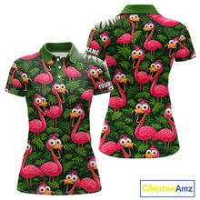 Load image into Gallery viewer, Tropical Flamingo Pattern Womens Golf Polo Shirts Custom Funny Team Ladies Golf Tops, Golf Gifts NHN0162