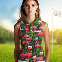 Load image into Gallery viewer, Tropical Flamingo Pattern Womens Sleeveless Golf Polo Shirts Custom Funny Team Ladies Golf Tops NHN0162