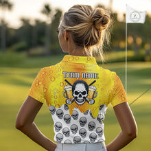 Load image into Gallery viewer, Beer Skull Womens Golf Polo Shirt Custom Name Funny Team Golf Tops For Ladies, Golfer Gifts NHN0166