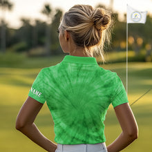 Load image into Gallery viewer, Green Tie Dye Womens Golf Polo Shirt Custom Name Green Clover St Patrick Day Team Ladies Golf Tops NHN0168