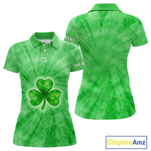 Load image into Gallery viewer, Green Tie Dye Womens Golf Polo Shirt Custom Name Green Clover St Patrick Day Team Ladies Golf Tops NHN0168