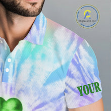 Load image into Gallery viewer, Colorful Pastel Tie Dye Mens Golf Polo Shirt Custom Green Clover St Patrick Day Golf Tops, Golf Gifts NHN0169