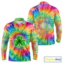 Load image into Gallery viewer, Colorful Tie Dye Long Sleeve Golf Polo Shirt Custom Green Clover St Patrick Day Golf Tops, Golf Gifts NHN0170