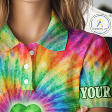 Load image into Gallery viewer, Colorful Tie Dye Womens Golf Polo Shirt Custom Green Clover St Patrick Day Golf Tops, Golf Gifts NHN0170