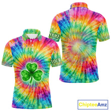 Load image into Gallery viewer, Colorful Tie Dye Mens Golf Polo Shirt Custom Green Clover St Patrick Day Golf Tops, Golf Gifts NHN0170