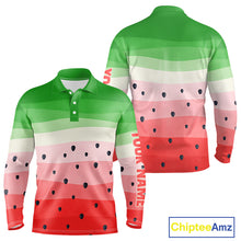 Load image into Gallery viewer, Funny Watermelon Mens Polo Shirt, Long Sleeve Golf Polo Shirt Custom Watermelon Pattern Team Golf Top NHN0182
