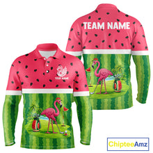 Load image into Gallery viewer, Funny Watermelon Polo Shirt, Long Sleeve Golf Polo Shirt Custom Tropical Pattern, Flamingo Golf Shirts NHN0183