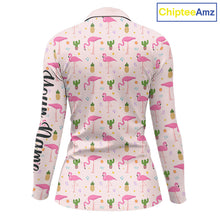 Load image into Gallery viewer, Tropical Pink Flamingo Pattern Womens Long Sleeve Golf Polo Shirts Custom Funny Team Ladies Golf Tops NHN0184