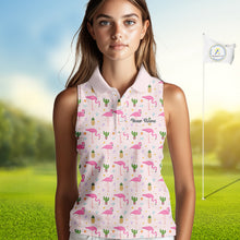 Load image into Gallery viewer, Desert Pink Flamingo Pattern Womens Sleeveless Golf Polo Shirts Custom Funny Team Ladies Golf Tops NHN0184