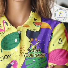 Load image into Gallery viewer, Funny Womens Golf Polo Shirt Custom Tropical Summer Pattern, Flamingo Golf Shirts For Ladies NHN0195
