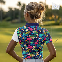 Load image into Gallery viewer, Funny Womens Golf Polo Shirts Custom Tropical Pattern, Golden Retriever Golf Shirt, Dog Lover Gift NHN0196