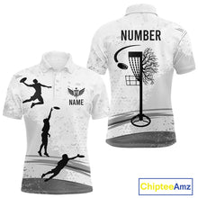 Load image into Gallery viewer, Black And White Disc Golf Basket Mens Polo Shirts Custom Name &amp; Number Team Disc Golf Shirt NHN0035