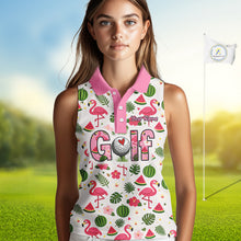 Load image into Gallery viewer, Pink Flamingo Tropical Womens Sleeveless Golf Polo Shirt Custom Funny Ladies Golf Tops, Golf Gift NHN0202