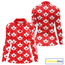 Load image into Gallery viewer, Red Maple Leaves Pattern Canadian Long Sleeve Womens Golf Polo Shirts Custom Patriotic Golf Shirts NHN0207