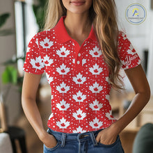 Load image into Gallery viewer, Red Maple Leaves Pattern Canadian Womens Golf Polo Shirts Custom Patriotic Golf Shirts For Men NHN0207