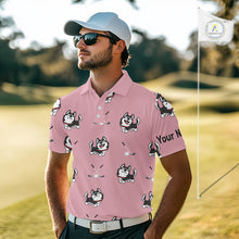 Load image into Gallery viewer, Mens Golf Polo Shirt Custom Funny Husky Pink Pattern Team Golf Tops For Men, Dog Lover Gift NHN0065