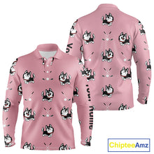 Load image into Gallery viewer, Long Sleeve Golf Polo Shirt Custom Funny Husky Pink Pattern Team Mens Golf Tops, Dog Lover Gift NHN0065