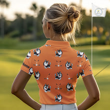 Load image into Gallery viewer, Womens Golf Polo Shirt Custom Funny Husky Orange Pattern Team Ladies Golf Tops, Dog Lover Gift NHN0065