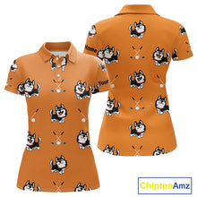 Load image into Gallery viewer, Womens Golf Polo Shirt Custom Funny Husky Orange Pattern Team Ladies Golf Tops, Dog Lover Gift NHN0065