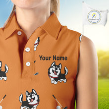 Load image into Gallery viewer, Womens Sleeveless Golf Polo Shirt Custom Funny Husky Orange Pattern Team Ladies Golf Tops, Dog Lover Gift NHN0065