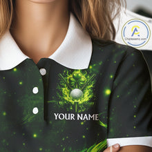 Load image into Gallery viewer, Womens Golf Polo Shirt Neon Green Flame Golf Ball Custom Green Clover St Patricks Day Golf Shirts NHN0223