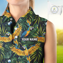 Load image into Gallery viewer, Womens Sleeveless Golf Polo Shirt Custom Colorful Parrots And Floral Tropical Pattern Team Golf Shirts NHN0092