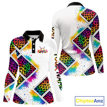 Load image into Gallery viewer, Womens Long Sleeve Golf Polo Shirt Colorful Rainbow Leopard Print Pattern Custom Team Golf Tops NHN0227