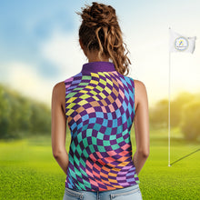 Load image into Gallery viewer, Womens Sleeveless Golf Polo Shirt Custom Checkerboard Argyle Pattern Golf Shirts For Ladies NHN0123