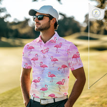 Load image into Gallery viewer, Violet Pastel Mens Golf Polo Shirts Custom Funny Flamingo Pattern Team Golf Tops For Men, Golf Gifts NHN0174