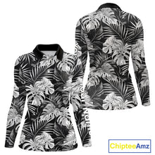 Load image into Gallery viewer, Womens Long Sleeve Golf Polo Shirt Retro Floral Pattern Tropical Leaves Custom Team Golf Shirt NHN0190