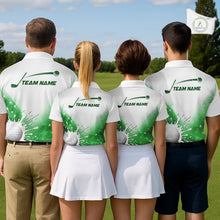 Load image into Gallery viewer, Green Geometric Triangle Pattern Womens Golf Polo Shirt Custom Watercolor Golf Ball White Golf Tops NHN0119