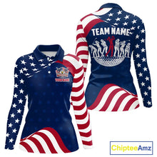 Load image into Gallery viewer, Funny Long Sleeve Golf Polo Shirt Custom Name American Flag Golf Shirt For Women, Patriotic Gift NHN0173
