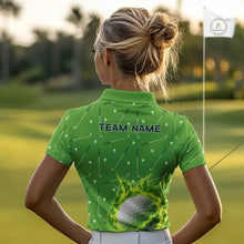 Load image into Gallery viewer, Womens Golf Polo Shirt Custom Green And White Golf Ball Flame Team Golf Shirts, Ladies Golf Top NHN0179