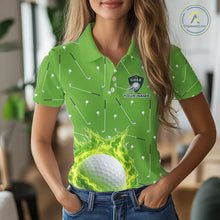 Load image into Gallery viewer, Womens Golf Polo Shirt Custom Green And White Golf Ball Flame Team Golf Shirts, Ladies Golf Top NHN0179