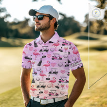 Load image into Gallery viewer, Mens Golf Polo Shirts Custom Funny Flamingo Heart Pattern Team Golf Tops For Men, Golf Gifts NHN0176
