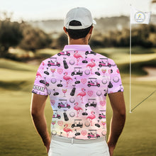 Load image into Gallery viewer, Mens Golf Polo Shirts Custom Funny Flamingo Heart Pattern Team Golf Tops For Men, Golf Gifts NHN0176