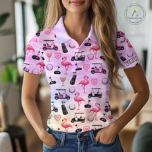Load image into Gallery viewer, Womens Golf Polo Shirts Custom Funny Flamingo Heart Pattern Team Ladies Golf Tops, Golf Gifts NHN0176