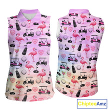 Load image into Gallery viewer, Womens Sleeveless Golf Polo Shirts Custom Funny Flamingo Heart Pattern Team Ladies Golf Top, Golf Gift NHN0176