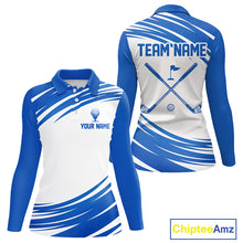 Load image into Gallery viewer, Blue And White Womens Long Sleeve Golf Polo Shirt Custom Golf Shirts For Team Personalized Golf Gifts NHN0094