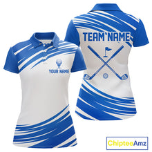 Load image into Gallery viewer, Blue And White Womens Golf Polo Shirt Custom Name Golf Shirts For Team Personalized Golf Gifts NHN0094
