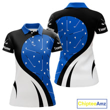 Load image into Gallery viewer, Blue And White Womens Golf Polo Shirt Custom Black Golf Shirts For Ladies, Golf Gifts Apparel NHN0109