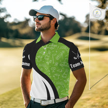 Load image into Gallery viewer, Green And White Mens Golf Polo Shirt Custom Black Golf Shirts For Men, Golf Gifts Apparel NHN0110