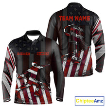 Load image into Gallery viewer, Mens Long Sleeve Disc Golf Polo Shirt Custom Name American Flag Disc Golf Basket Patriotic Golf Shirts NHN0029