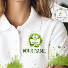 Load image into Gallery viewer, Womens Golf Polo Shirt Custom Gofl Ball Green Clover St Patricks Day Plaid Pattern Golf Tops NHN0161