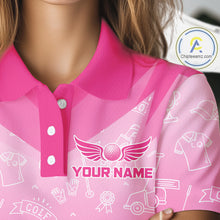 Load image into Gallery viewer, Womens Golf Polo Shirt Custom Pink Golf Ball Golf Club Pattern Team Ladies Golf Tops, Golf Gifts NHN0198