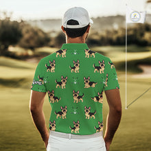 Load image into Gallery viewer, Funny German Shepherd Mens Golf Polo Shirt Custom Green Pattern Team Mens Golf Tops, Dog Lover Gift NHN0213